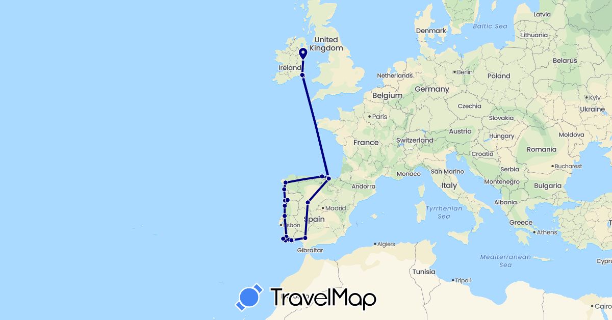 TravelMap itinerary: driving in Spain, Ireland, Portugal (Europe)